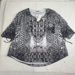 Y2K Unity World Wear Graphic Long Sleeve Blouse Top‎ Black White Women's 3X NWT
